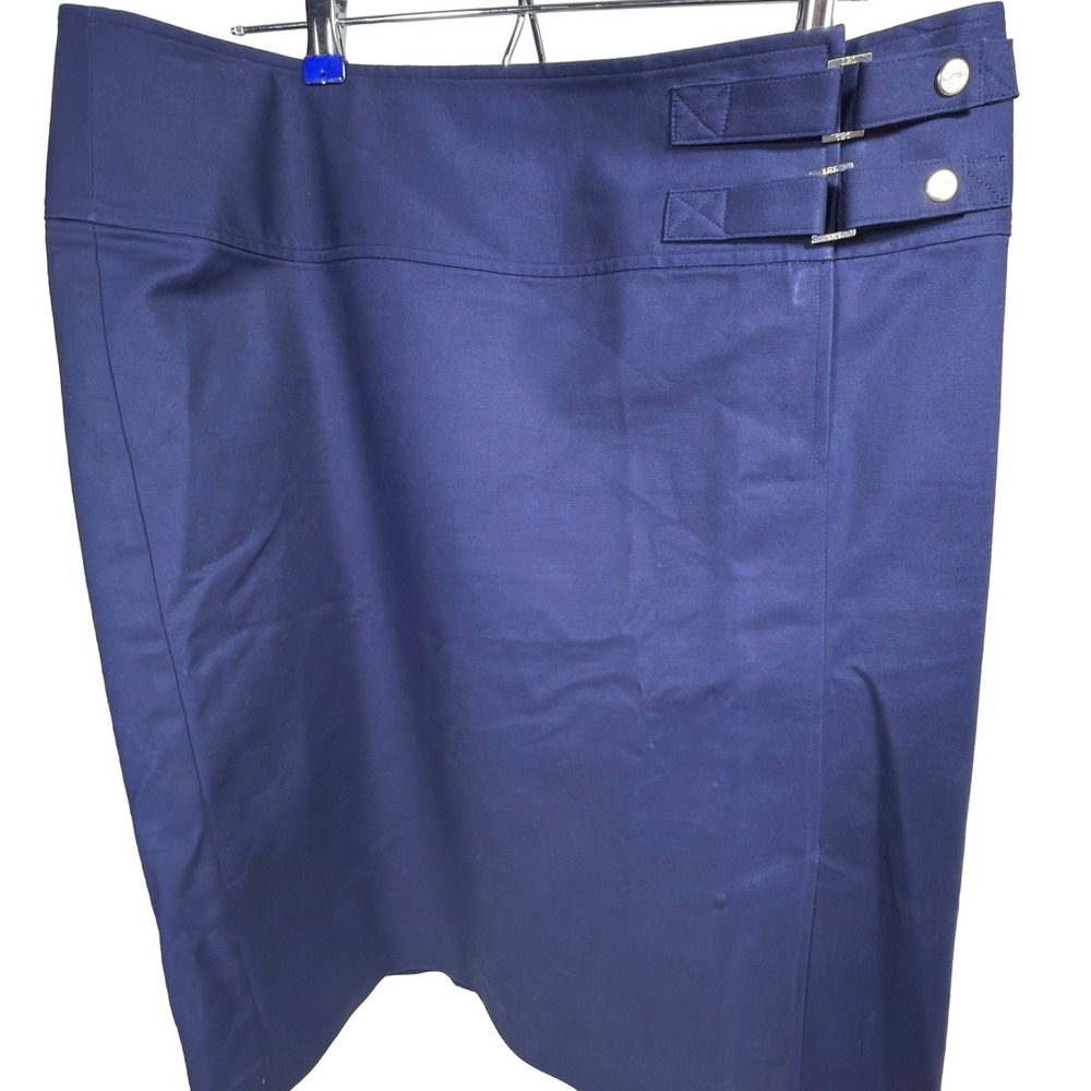 Lauren Ralph Lauren Pencil Skirt 14 Womens Side Buckle Tab Detail Navy Blue